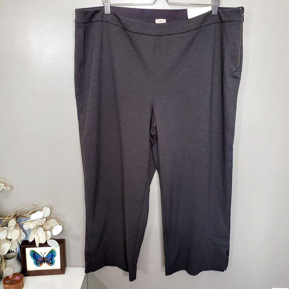 Chico's Pants Womens Size 20 Straight Leg Crop Gray Side Zip Slit Stretch New